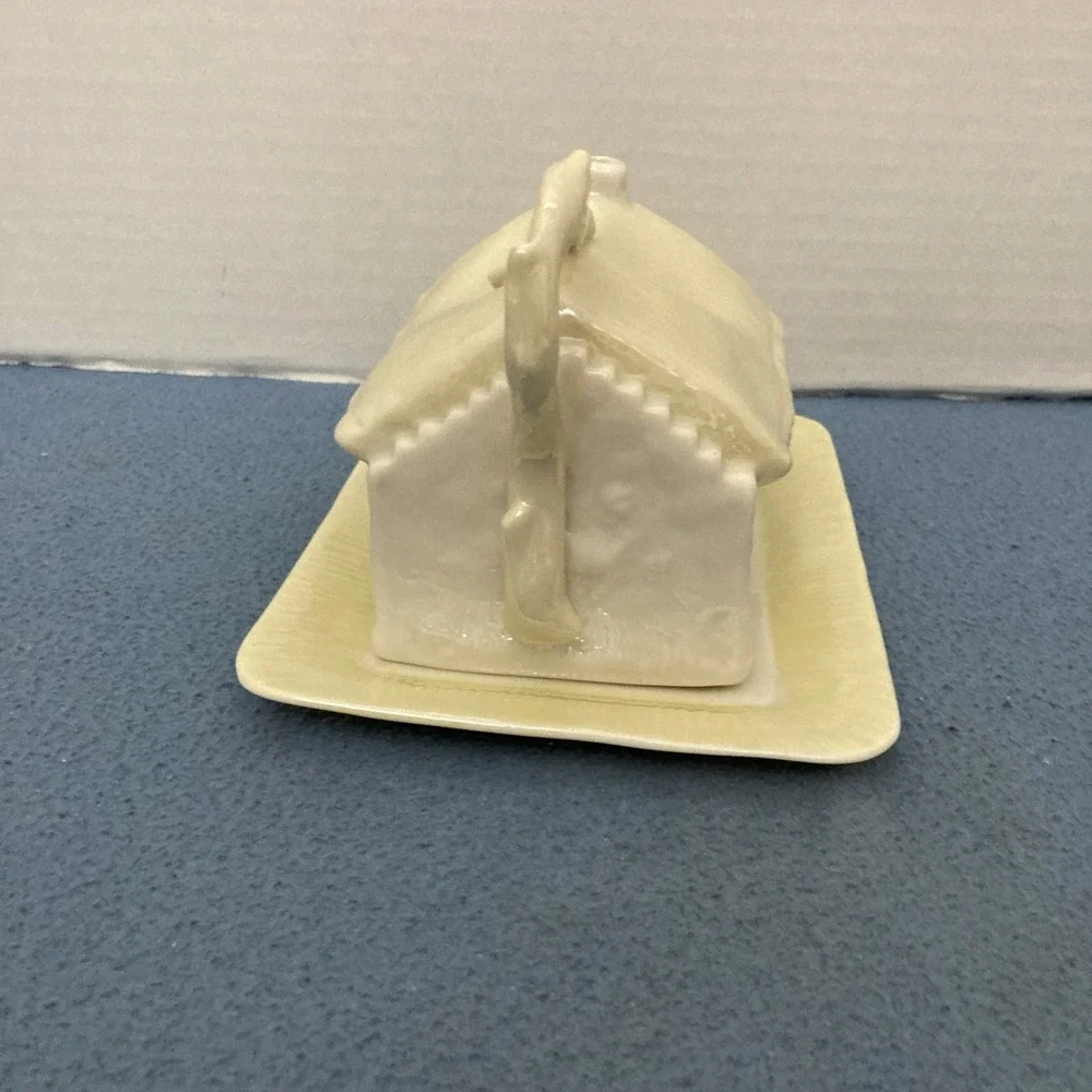 Belleek Irish Fine Parian Porcelain Yellow Cottage House Butter/Cheese Dish